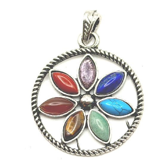 7 čaker, Čakrový přívěsek Květ života – Harmonizační talisman  z přírodních kamenů, 4 cm