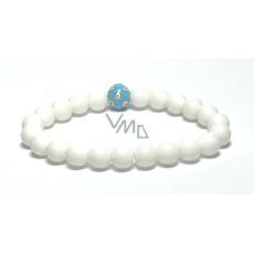 Achát bílý matný + Modré oko náramek elastický přírodní kámen, kulička 8 mm / 16 - 17 cm, poskytuje klid a mír Achát bílý matný + Modré oko náramek elastický přírodní kámen, kulička 8 mm / 16 - 17 cm, poskytuje klid a mír