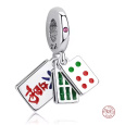Charm Sterlingové stříbro 925 Mahjong – Tři kameny štěstí, herní talisman z Východu, přívěsek na náramek cestování