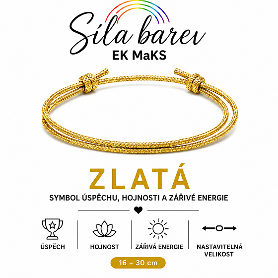 Síla barev Šňůrkový náramek – Zlatá | Symbol úspěchu, hojnosti a zářivé energie | nastavitelný 16 - 30 cm