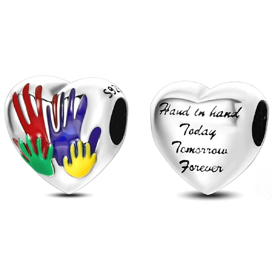 Charm Srdce otisky - rodina - dnes, zítra a navždy, korálek na náramek rodina