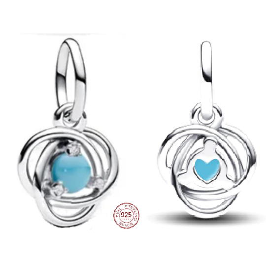 Charm Srebrny 925 Turkusowy krąg zwycięstwa grudnia, zawieszka na bransoletkę symbol