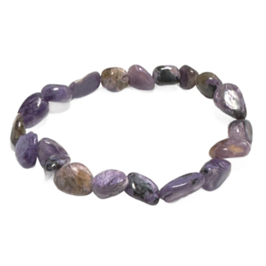 Čaroit / Charoit náramek elastický přírodní kámen, troml 8 x 12 mm nepravidelný tvar / 16 - 17 cm, čáry a kouzla, zázrak z Jakutska