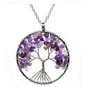Ametyst Strom života přívěsek přírodní kámen, léčivý, délka řetízku: 45 + 5 cm, kámen králů a biskupů