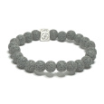 Láva šedá s královskou mantrou Óm, náramek elastický přírodní kámen, kulička 8 mm / 16 - 17 cm, zrozen ze čtyř živlů