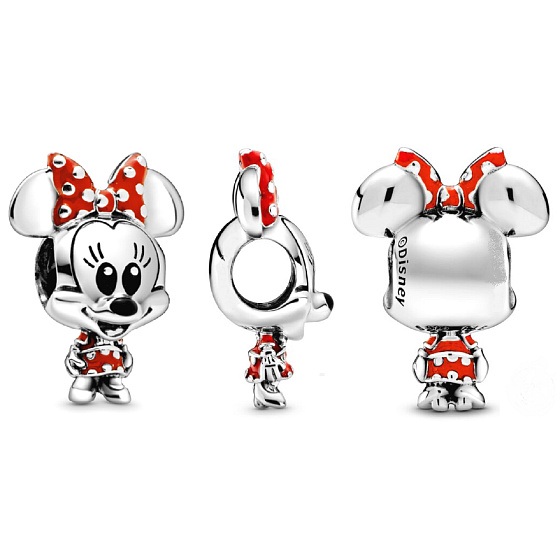 Charm Disney Minnie Mouse, myška s puntíkovanými šaty a mašlí, korálek na náramek, film