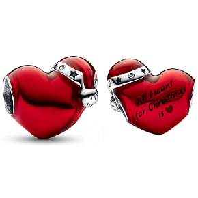 Charm Červené vánoční srdce, korálek na náramek Vánoce