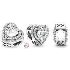 Charm Sterlingové stříbro 925 Zářivá srdce, korálek na náramek, láska Charm Sterlingové stříbro 925 Zářivá srdce, korálek na náramek, láska
