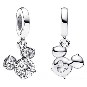 Charm Disney Mickey Mouse, třpytivá silueta hlavy, zirkony bílé, přívěsek na náramek, film
