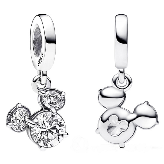 Charm Disney Mickey Mouse, třpytivá silueta hlavy, zirkony bílé, přívěsek na náramek, film