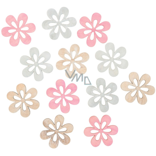 Květy dřevěné 4 cm 12 kusů