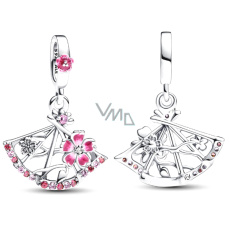 Charm Sterlingové stříbro 925 King of Glory vějíř Xiao Qiao Peach Blossom Fan, přívěsek na náramek symbol