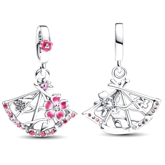 Charm Sterlingové stříbro 925 King of Glory vějíř Xiao Qiao Peach Blossom Fan, přívěsek na náramek symbol