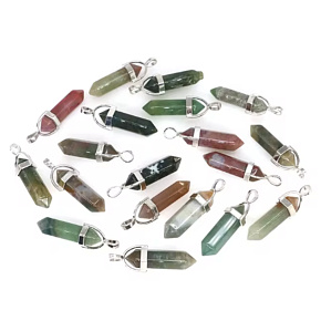 Achát Indický Kyvadlo šestihran přívěsek přírodní kámen 41 x 13 mm, ručně vyřezávaný, 1 kus, dodává odvahu a sílu