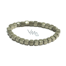 Pyrit náramek elastický přírodní kámen, kostka 6 - 7 mm / 16 - 17 cm, mistr sebevědomí a hojnosti