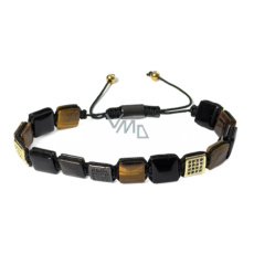 Tygří oko a černý onyx náramek přírodní kámen, velikostně nastavitelný, kámen slunce a země, přináší štěstí a bohatství a kámen životní síly