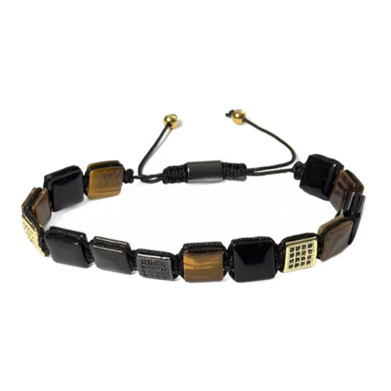 Tygří oko a černý onyx náramek – přírodní kameny, velikostně nastavitelný, kámen slunce a země, přináší štěstí, bohatství a životní sílu