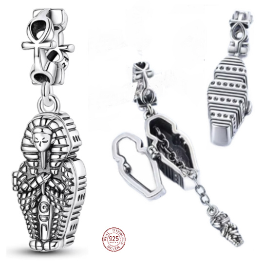 Charm Sterlingové stříbro 925 Egypt  – mumie faraona & tajemství starověku,2v1  přívěsek na náramek cestování