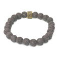 Láva s královskou mantrou Óm, náramek elastický přírodní kámen, kulička 8 mm / 16 - 17 cm, zrozen ze čtyř živlů