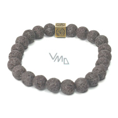 Láva s královskou mantrou Óm, náramek elastický přírodní kámen, kulička 8 mm / 16 - 17 cm, zrozen ze čtyř živlů