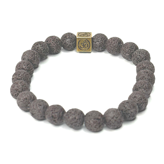 Láva s královskou mantrou Óm, náramek elastický přírodní kámen 4 živlů