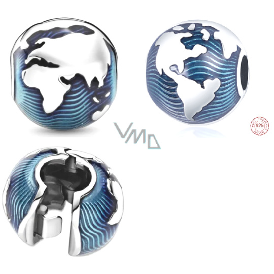Charm Sterlingové stříbro 925 Planeta Země - modrá planeta všude doma, tak co na Zemi? stopper, klipový korálek na náramek cestování