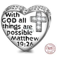 Charm Sterlingové stříbro 925 Náboženská kouzla Matouš 19.26 s kubickým zirkonovým křížem, korálek na náramek