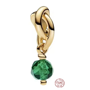 Charm Propletený fazetovaný kruh věčnosti zelený tmavý, přívěsek na náramek symbol květen