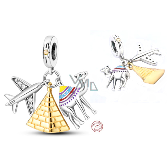 Zawieszka ze srebra próby 925 Egipt piramida, wielbłąd, samolot, 3w1 charms do bransoletki podróżniczej Zawieszka ze srebra próby 925 Egipt piramida, wielbłąd, samolot, 3w1 charms do bransoletki podróżniczej
