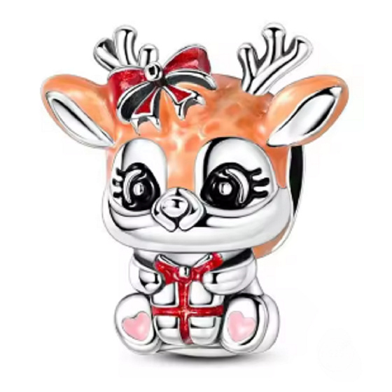 Charm Vánoční Sobí holčička s mašlí, symbol vánoční lásky a kouzla, korálek na náramek vánoce