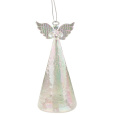 Anděl skleněný svítící LED 15 cm na postavení