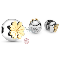 Charm Sterlingové stříbro 925 Blýskavý čtyřlístek pro štěstí, stopper, klipový korálek na náramek příroda
