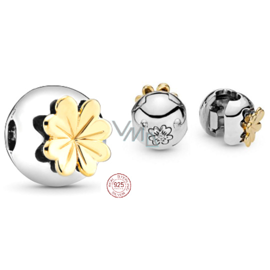 Charm Sterlingové stříbro 925 Blýskavý čtyřlístek pro štěstí, stopper, klipový korálek na náramek příroda