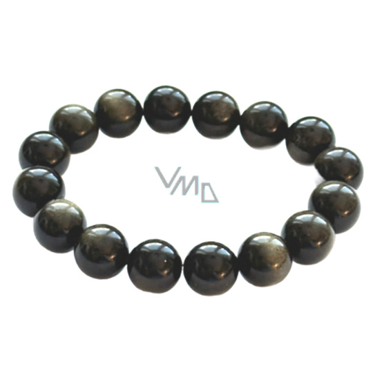 Obsidian zlatý náramek elastický přírodní kámen, kulička 12 mm / 16 - 17cm, kámen záchrany Obsidian zlatý náramek elastický přírodní kámen, kulička 12 mm / 16 - 17cm, kámen záchrany