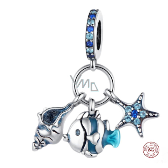 Charm Sterlingové stříbro 925 Ryba, mušle, hvězdice 3v1, přívěsek na náramek moře Charm Sterlingové stříbro 925 Ryba, mušle, hvězdice 3v1, přívěsek na náramek moře