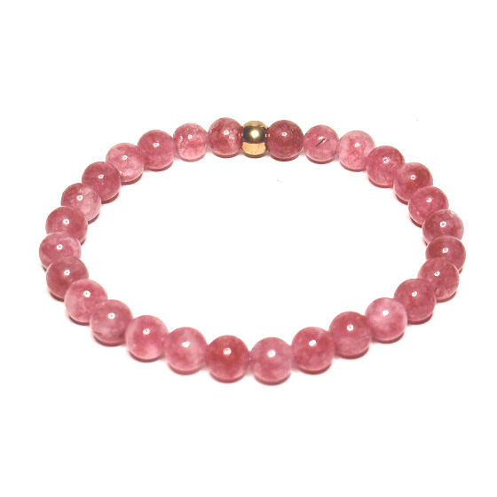 Křemen růžový / jahodový náramek elastický přírodní kámen, kulička 6 mm / 16 - 17 cm, AAA kvalita, nejdokonalejší léčitel