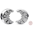 Charm Sterlingové stříbro 925 Slunce a půlměsíc s čirou kubickou zirkonií, korálek na náramek vesmír