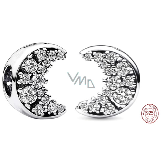 Charm Sterlingové stříbro 925 Slunce a půlměsíc s čirou kubickou zirkonií, korálek na náramek vesmír Charm Sterlingové stříbro 925 Slunce a půlměsíc s čirou kubickou zirkonií, korálek na náramek vesmír