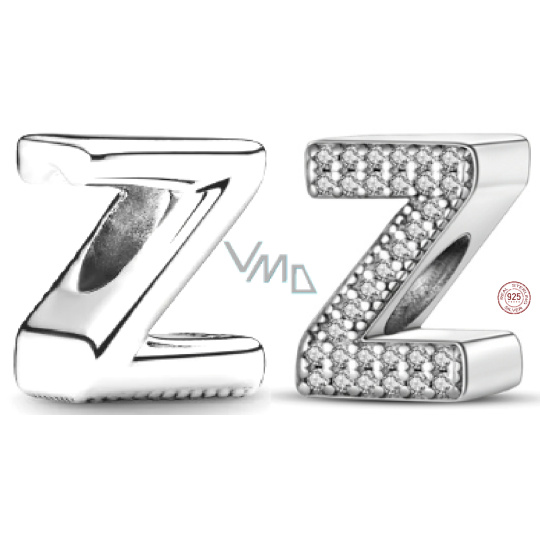 Charm Sterlingové stříbro 925 Abecední písmeno Z, korálek na náramek Charm Sterlingové stříbro 925 Abecední písmeno Z, korálek na náramek