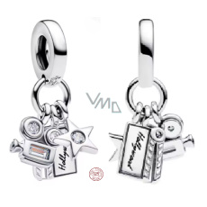Charm Sterlingové stříbro 925 Hollywood Kamera a Hvězda, pro milovníky filmu, přívěsek na náramek film
