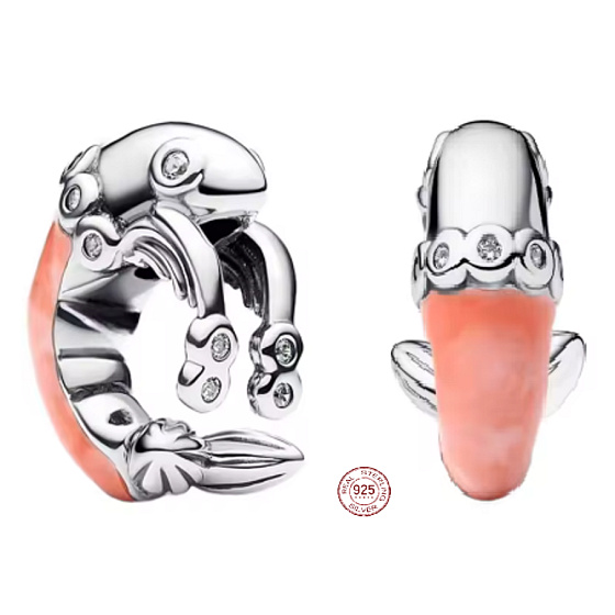 Charm z 925 sterlingového stříbra, kreveta, obepínající korálek na náramek, motiv zvíře