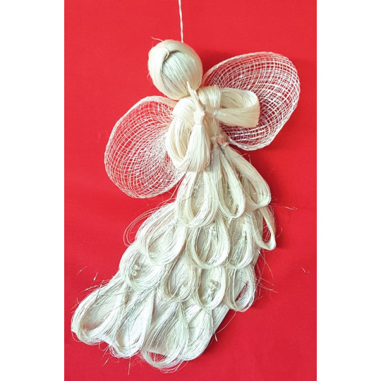 Anděl abaca letící plochý s obloučky stříbrný 31 cm