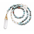 108 Mala Larimar náhrdelník meditační šperk, přírodní kámen surový křišťál, nuget 6 - 9 mm, přívěsek 8 - 15 x 45 - 70 mm