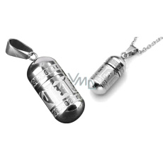 Pamětní, pietní urnový přívěsek, Om Man iMantra Buddhistický voděodolný, nerezová ocel 28 x 13 mm + řetízek
