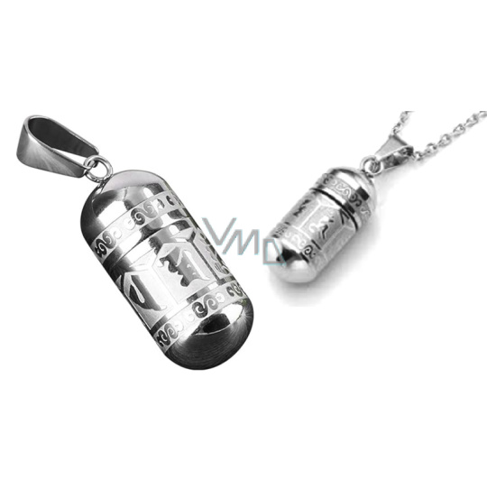 Pamětní, pietní urnový přívěsek, Om Man iMantra Buddhistický voděodolný, nerezová ocel 28 x 13 mm + řetízek