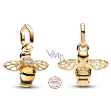 Charm Sterlingové stříbro 925 Včela s černým a sírově žlutým krystalem - Mini medailon, přívěsek na náramek zvíře Charm Sterlingové stříbro 925 Včela s černým a sírově žlutým krystalem - Mini medailon, přívěsek na náramek zvíře