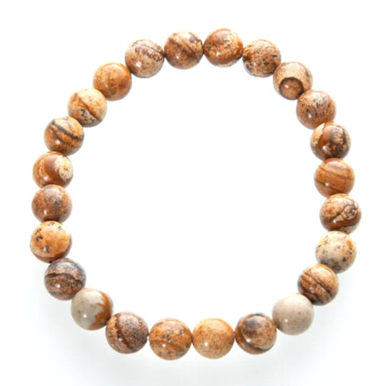 Jaspis obrázkový náramek elastický přírodní kámen, kulička 8 mm / 19 cm, kámen pozitivní energie