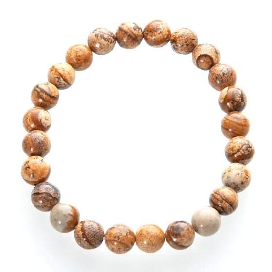 Jaspis obrázkový náramek elastický přírodní kámen, kulička 8 mm / 19 cm, kámen pozitivní energie