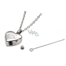 Pamětní, pietní urnový přívěsek, Srdce lesklé stříbrné, voděodolné, nerezová ocel 19 x 29 mm + řetízek 50 cm