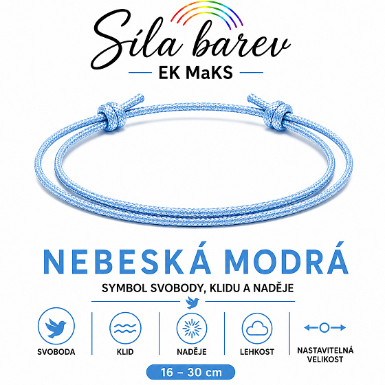 Síla barev Šňůrkový náramek – Nebeská modrá | Symbol svobody, klidu a naděje | nastavitelný 16 - 30 cm